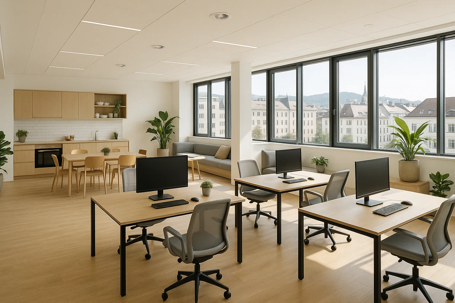 Helles Shared Office in Österreich mit offenem Raumkonzept und modernen Arbeitsbereichen für produktives Arbeiten und Zusammenarbeit